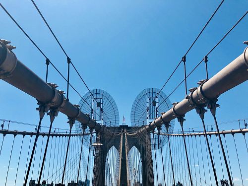 the brooklyn bridge is seen from the top of the brooklyn bridge